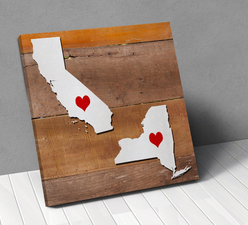 States Personalized City Hearts Canvas Wall Art ! - Geardurr