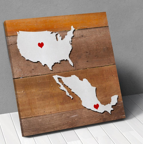 Mexico USA Map Personalized City Hearts Canvas Wall Art ! - Geardurr