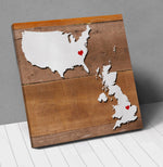 Uk Usa Map Personalized With City Hearts Canvas Wall Art ! - Geardurr
